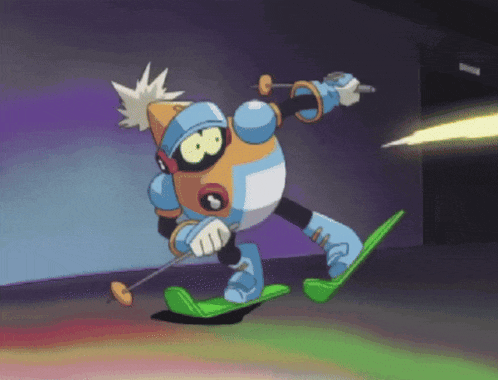 a cartoon character is skiing down a slope