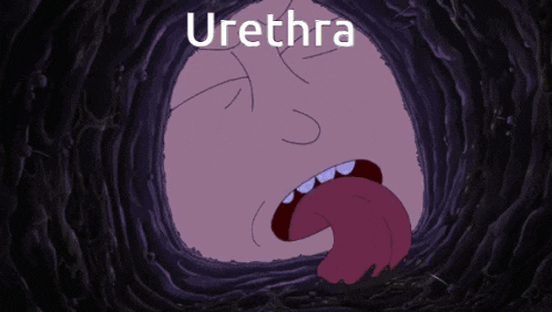 a cartoon drawing of a person with their tongue sticking out and the word urethra written above it