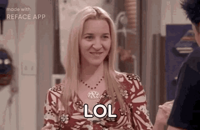 a woman from friends is smiling and holding a glass of wine while talking to a man .