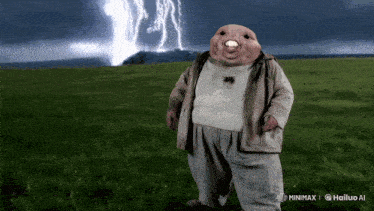 a man in a field with lightning in the background is sponsored by minimox