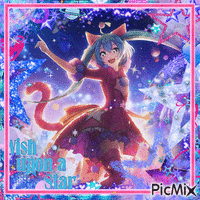 a picture of a girl in a cat costume with the words wish upon a star