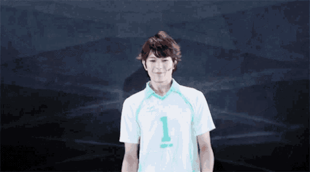 a man wearing a number 1 jersey is standing in front of a dark background