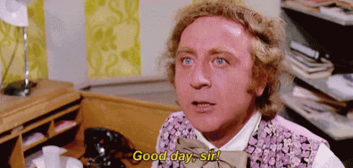 a man in a pink vest and bow tie says good day sir .
