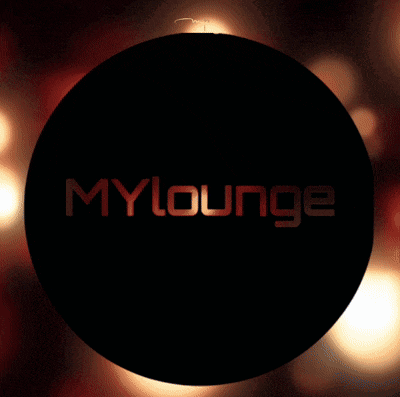 a black circle with the word mylounge written on it