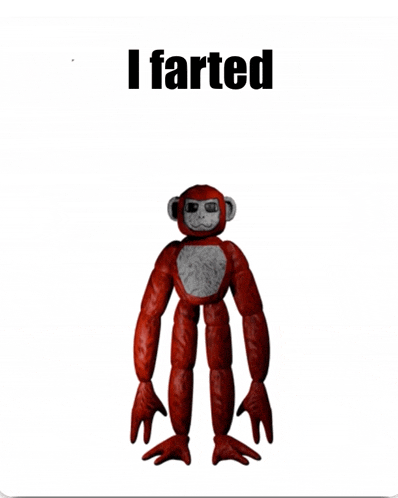a picture of a red monkey with the words " i farted " underneath it