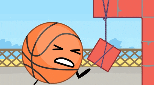 a cartoon of a basketball holding a red box with its mouth open