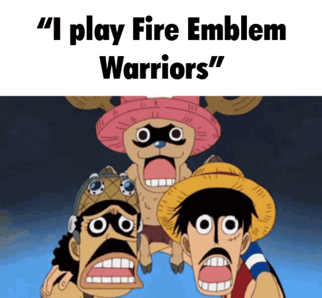 three cartoon characters with their mouths open and the words " i play fire emblem warriors " on the bottom