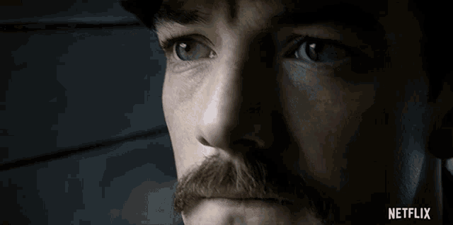 a close up of a man 's face with netflix written on the bottom right