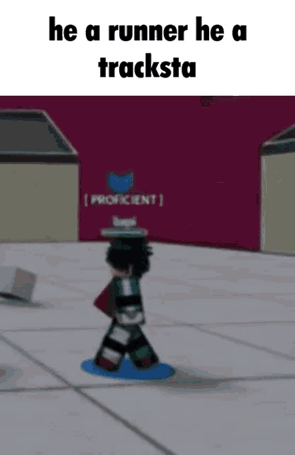 a cartoon character is walking on a tiled floor .
