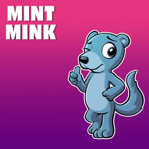 a mint mink cartoon character giving a thumbs up