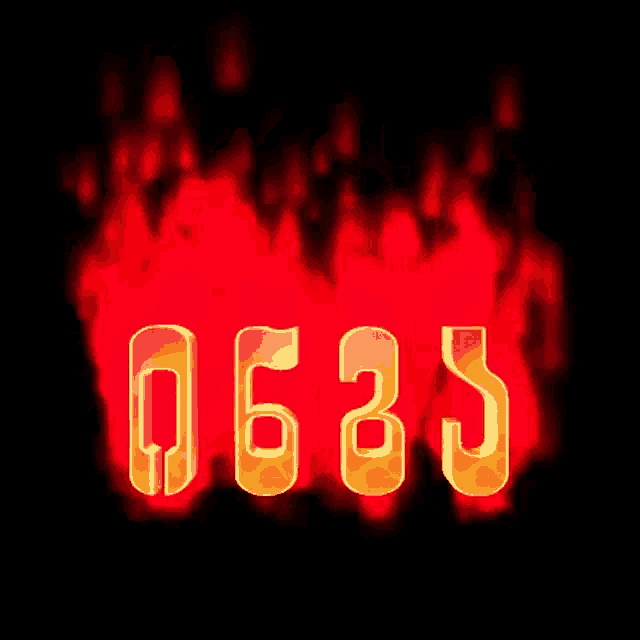 the numbers 0623 are surrounded by red flames on a black background