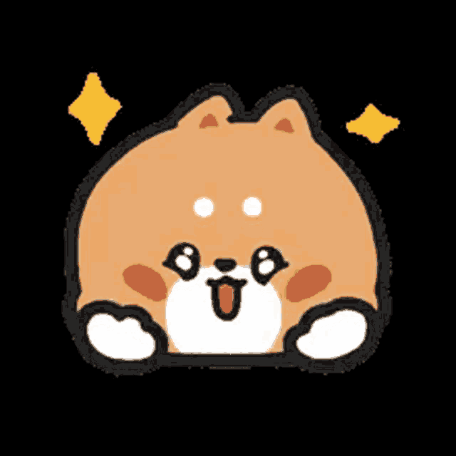 a cartoon dog is sitting down with a smile on its face and two stars above it .
