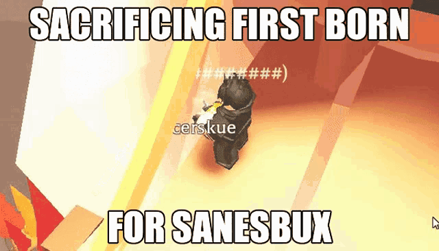 a screenshot of a video game that says sacrificing first born