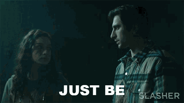 a movie poster for slasher shows a man and a woman and the words careful