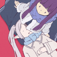 a drawing of a girl with purple hair laying on another girl