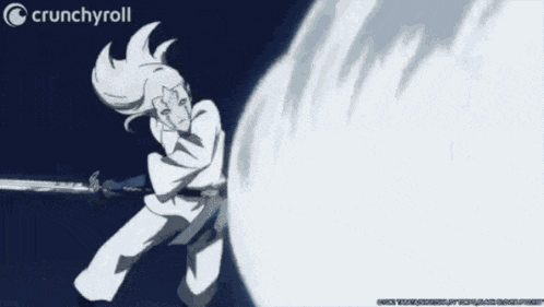 a person is flying through the air with a sword in their hand .