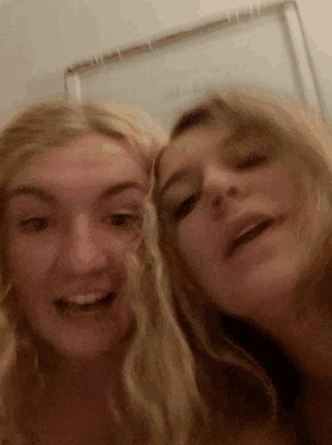 two girls are posing for a picture and one of them is smiling and the other is making a funny face