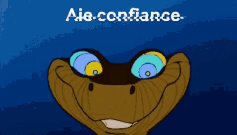 a cartoon snake is smiling with the words " aie confiance " on the bottom