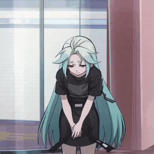 a girl with long white hair is wearing a black shirt that says ' adidas ' on it