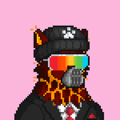 a pixel art of a cat wearing a gas mask and sunglasses