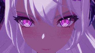 a purple and white anime character with a lightning bolt coming out of her head .