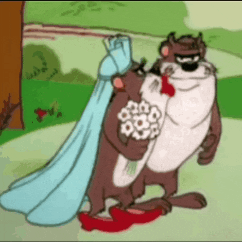 a cartoon character is holding a bouquet of flowers and wearing a blue dress