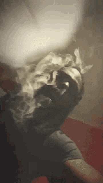 a person with smoke coming out of their nose and mouth