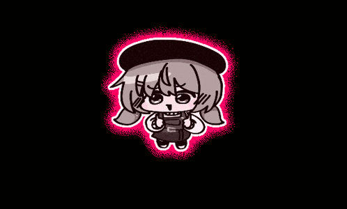 a drawing of a girl with pigtails wearing overalls and a beret