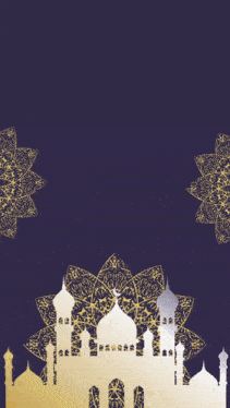 a poster for ramadhan mubarak with a mosque and lanterns