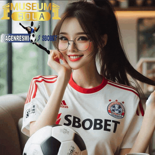 a woman wearing a soccer jersey that says sbobet on it
