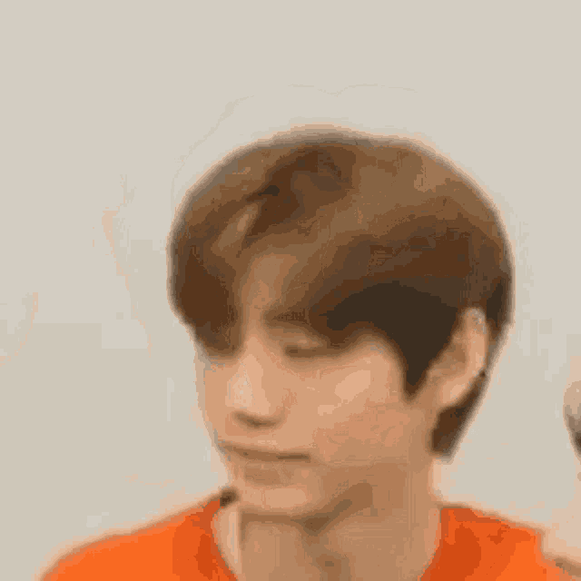 a close up of a person 's face with a blurry background .
