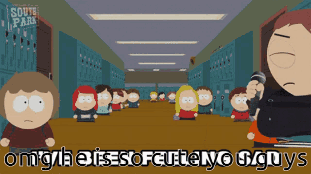 a south park cartoon shows a group of kids in a hallway
