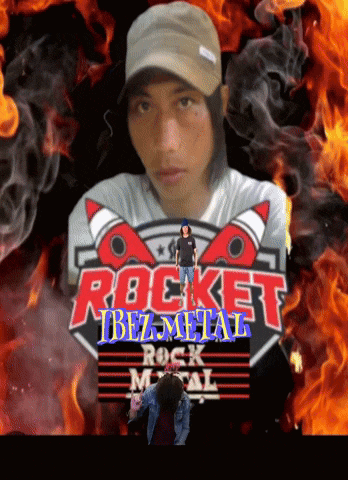 a man in a hat stands in front of a sign that says rocket bezmetal
