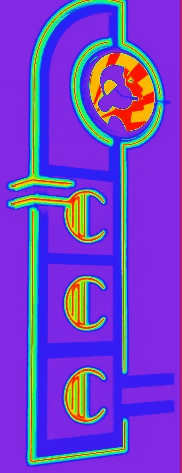 a purple background with a colorful drawing of a clock on it .