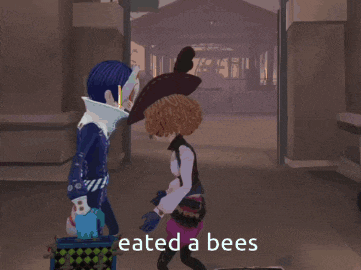 a cartoon of a woman wearing a mask that says ' eaten a bees ' on it