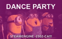 a group of minions are standing next to each other on a dance party .