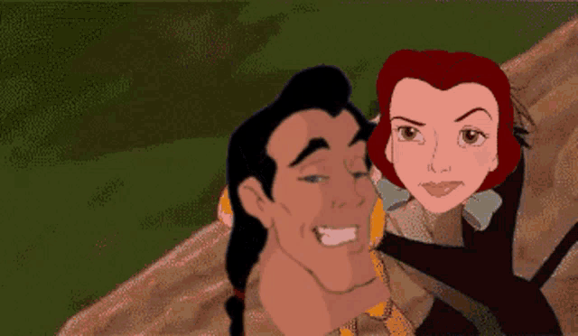 a cartoon of a man and a woman with their faces on each other