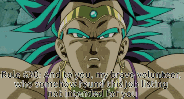 a picture of a dragon ball z character with the caption rule 630