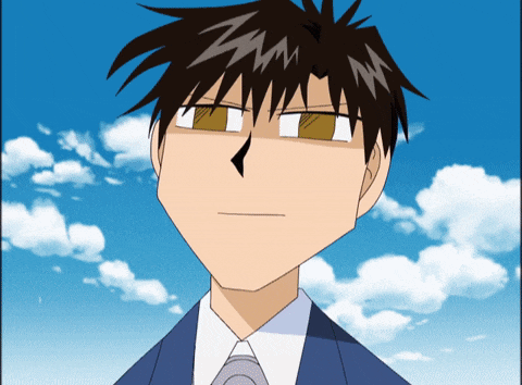 a cartoon of a man in a suit and tie with a blue sky in the background