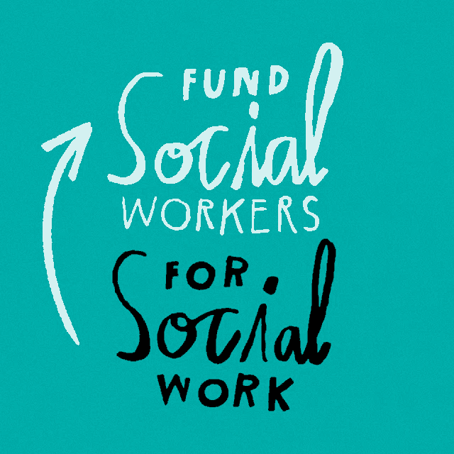 a blue background with white text that says fund social workers for social work