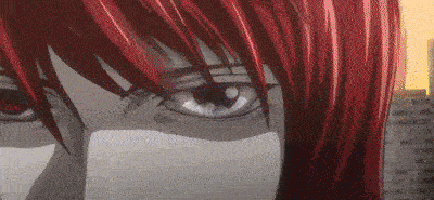 a close up of a person 's eyes with red hair in a black and white drawing .