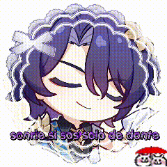 a cartoon character with purple hair and the words sonrie si sos solo de dante on the bottom
