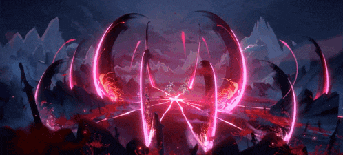 a painting of a circle with a red light coming out of the center