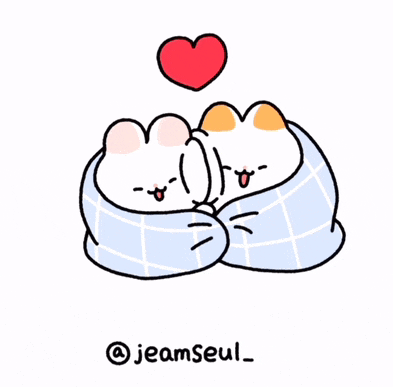 a drawing of two cats wrapped in a blanket with a red heart above them