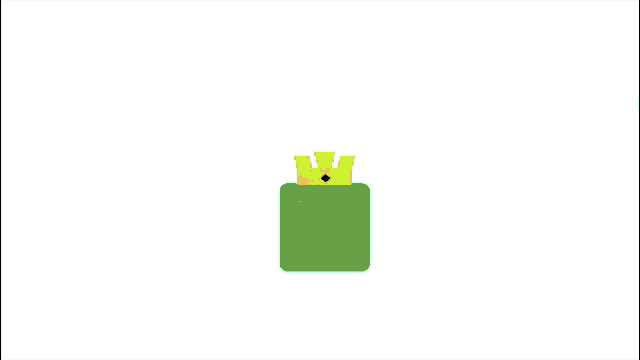 a green square with a crown on top of it on a white background