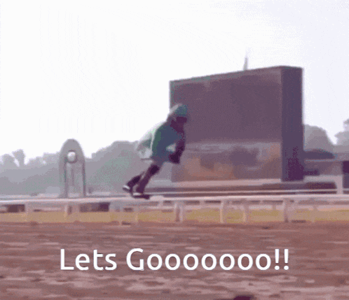 a person is jumping in the air with the words let 's goooooo written below them