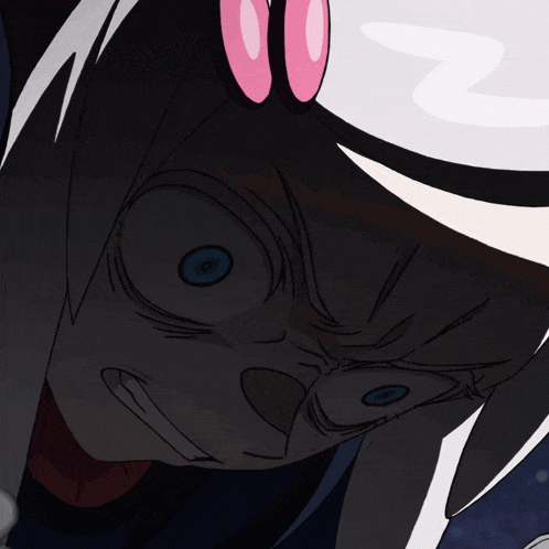 a drawing of a person with purple eyes
