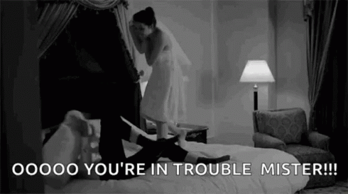 Cute Couple Pillow Fight GIF - Cute Couple Pillow Fight Youre In Trouble Mister GIFs
