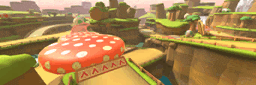 a video game scene with a mushroom and a sign that says " aaa "