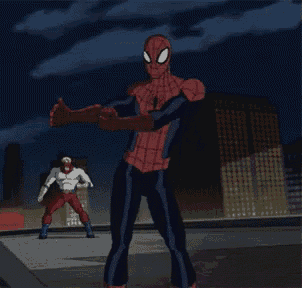 a cartoon of spider-man standing on a rooftop with another superhero